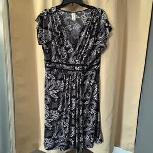 Perception Concept Woman's Black Paisley Print Short Sleeve Dress XL